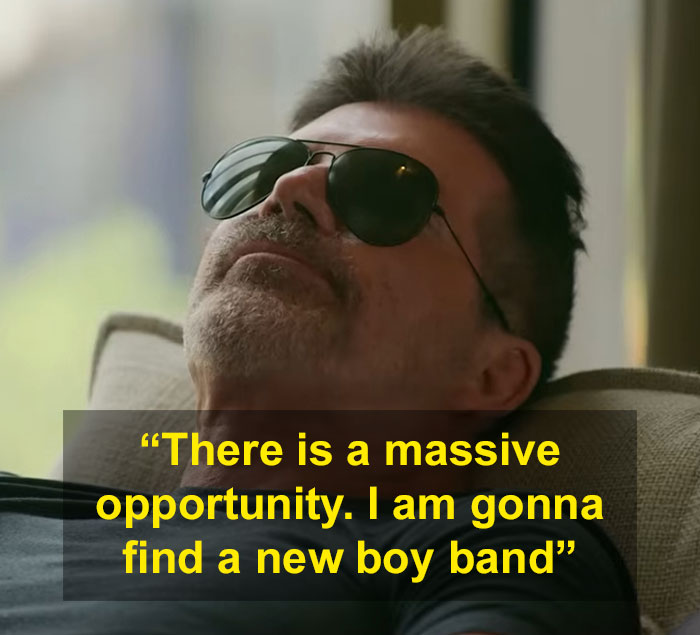 Simon Cowell wearing sunglasses, reclining and reflecting on finding a new boy band amid mental health discussions. Simon Cowell wearing sunglasses, reclining and reflecting on finding a new boy band amid mental health discussions.