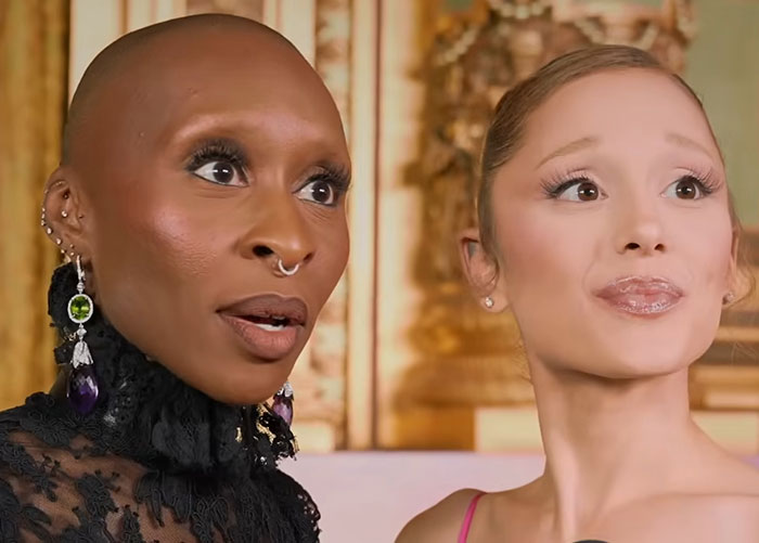Cynthia Erivo and Ariana Grande in a candid moment during their new bizarre interaction captured indoors. Cynthia Erivo and Ariana Grande in a candid moment during their new bizarre interaction captured indoors.