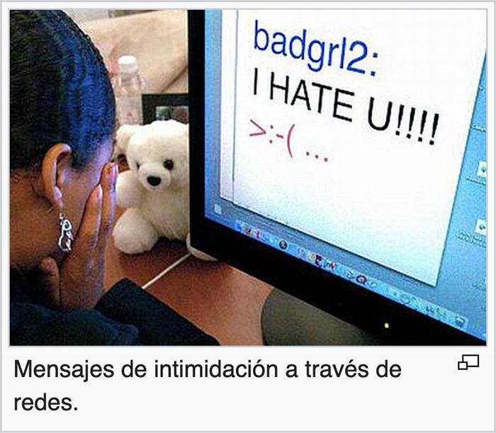 Person covering face in front of computer screen showing a funny Wikipedia gem message saying I HATE U.