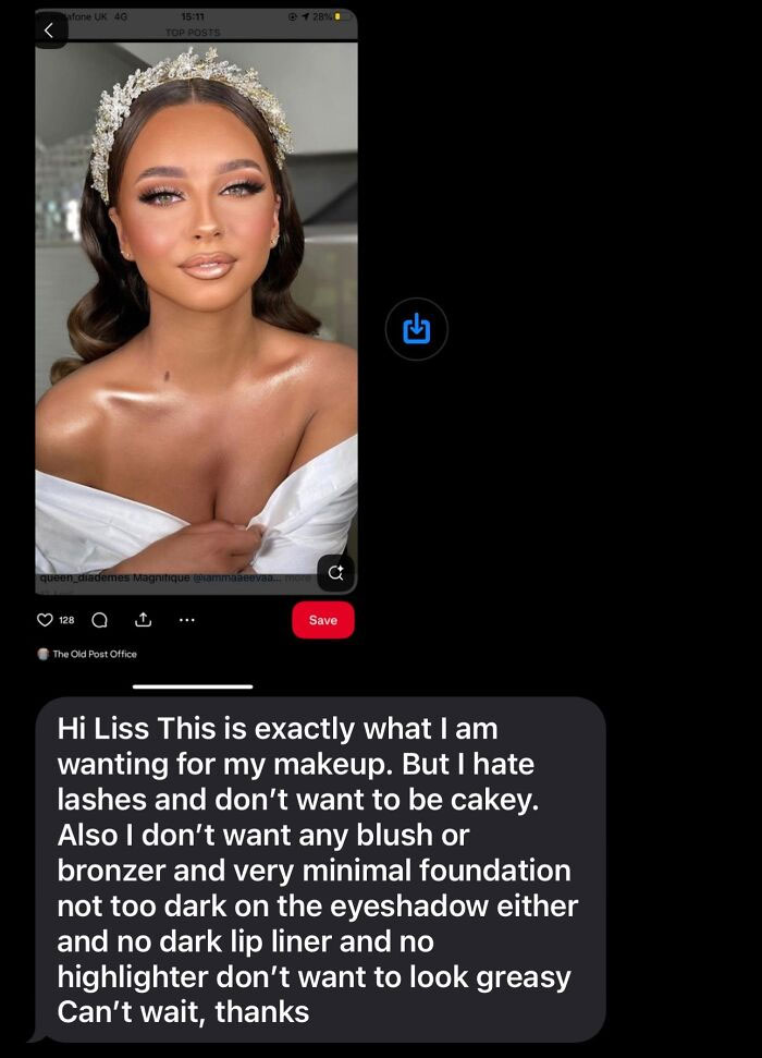 Client texts showing entitled demands for makeup with detailed instructions, highlighting entitled behavior in service requests online.