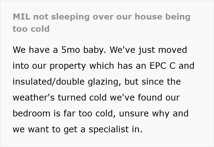 MIL Complains Couple's House Is Too Cold For Newborn, Stubborn DIL Gets Reality Check From Netizens MIL Complains Couple's House Is Too Cold For Newborn, Stubborn DIL Gets Reality Check From Netizens
