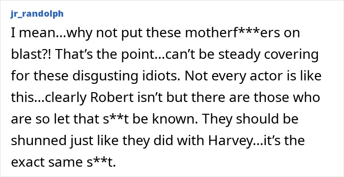 Screenshot of a social media comment discussing actors who punish Jennifer Lawrence if she refused to sleep with them. Screenshot of a social media comment discussing actors who punish Jennifer Lawrence if she refused to sleep with them.