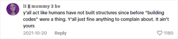 Screenshot of a social media comment debating the safety concerns of a woman’s viral $15K cabin in the woods.