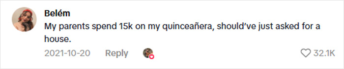 Comment on social media about spending 15K on a quinceañera, relating to the dangerous viral cabin in the woods debate.