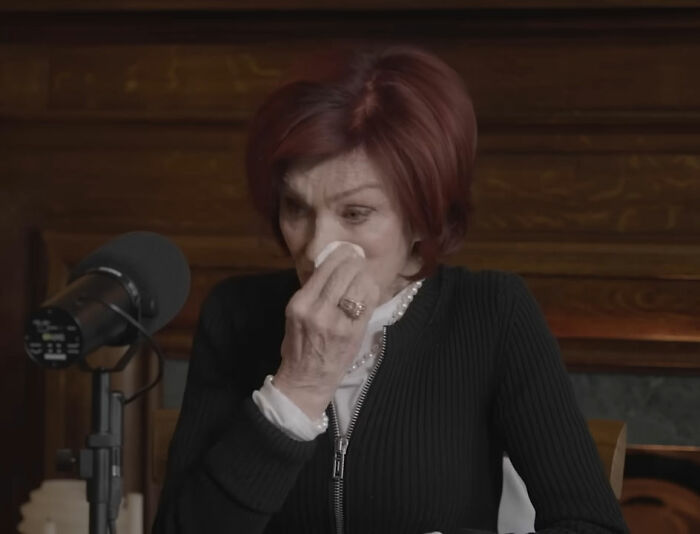 Sharon Osbourne wiping tears during emotional reveal of voicemail Donald Trump left about Ozzy on a podcast. Sharon Osbourne wiping tears during emotional reveal of voicemail Donald Trump left about Ozzy on a podcast.