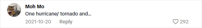 Comment on social media post reading One hurricane/ tornado and, sparking discussion on dangerous $15K cabin in the woods safety concerns. Comment on social media post reading One hurricane/ tornado and, sparking discussion on dangerous $15K cabin in the woods safety concerns.