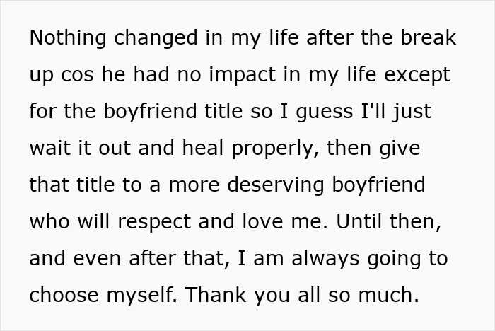 Text post about healing and self-respect after a suspicious work trip causes relationship doubts and a breakup. Text post about healing and self-respect after a suspicious work trip causes relationship doubts and a breakup.