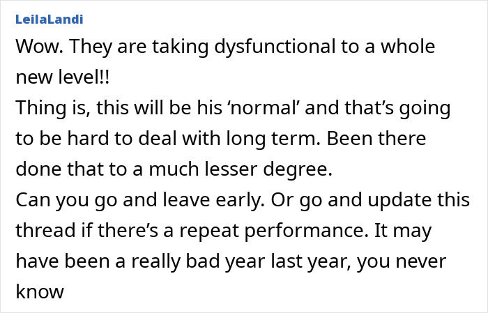 Screenshot of online comment discussing dysfunction in family dynamics during Christmas involving screaming matches and alcohol-fueled fights. Screenshot of online comment discussing dysfunction in family dynamics during Christmas involving screaming matches and alcohol-fueled fights.