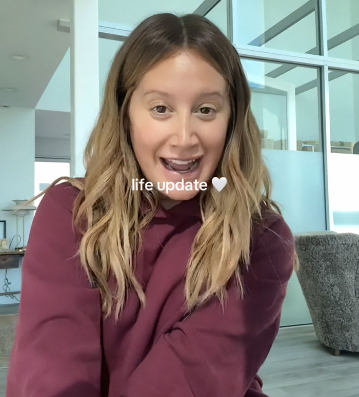 Ashley Tisdale sharing a life update about her official name change and explaining her reasons in a casual setting. Ashley Tisdale sharing a life update about her official name change and explaining her reasons in a casual setting.