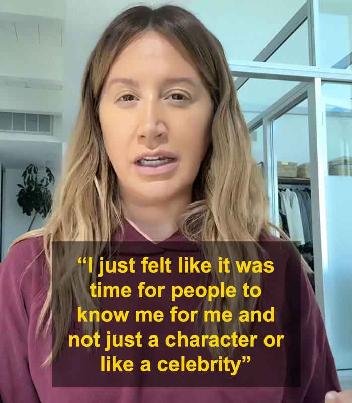 Ashley Tisdale explains her official name change and the reasons behind it in a casual indoor setting. Ashley Tisdale explains her official name change and the reasons behind it in a casual indoor setting.