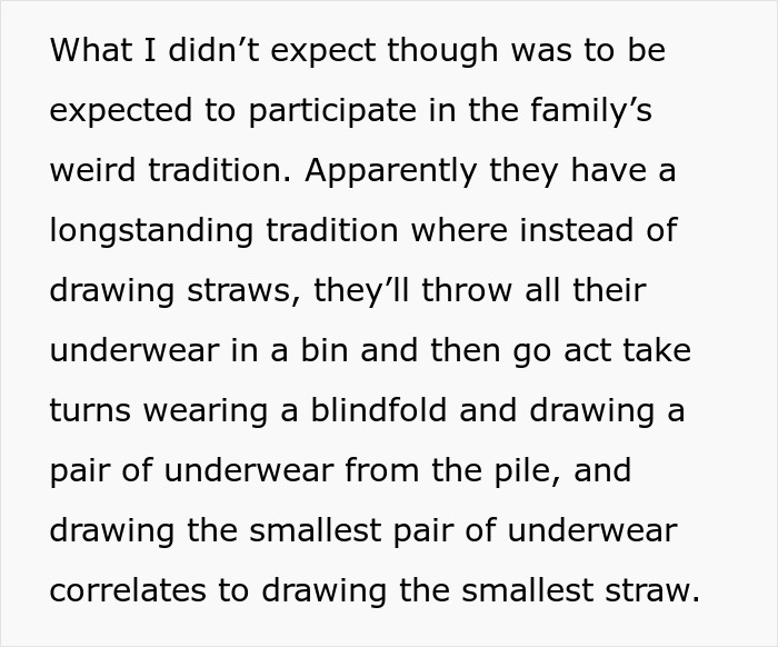 Text excerpt describing a family's unusual Christmas tradition leaving a woman baffled and offending her boyfriend.