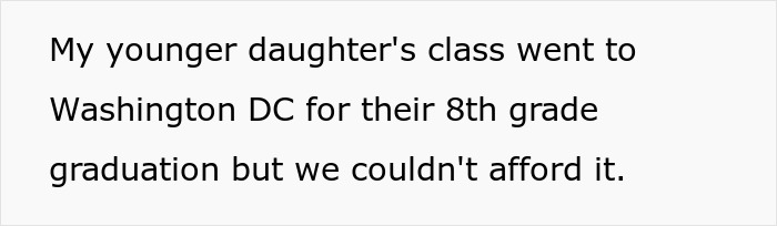 Text showing a parent expressing regret about choosing a nose job over kids college funds and missing their daughter's 8th grade trip. Text showing a parent expressing regret about choosing a nose job over kids college funds and missing their daughter's 8th grade trip.