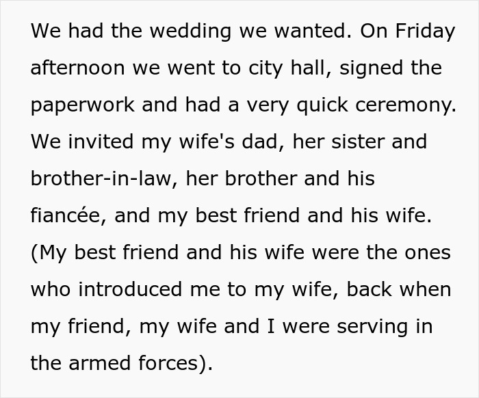 Text excerpt describing a guy's quick wedding ceremony rejecting sister’s big wedding idea amid family tension and rejection sensitive dysphoria. Text excerpt describing a guy's quick wedding ceremony rejecting sister’s big wedding idea amid family tension and rejection sensitive dysphoria.