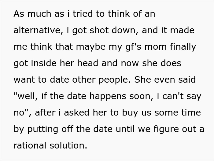 Text describing a mom interfering in her daughter’s happy relationship after sending her on a date.