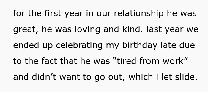 Text excerpt about a guy forgetting his girlfriend’s birthday and demanding apologies for bothering him. Text excerpt about a guy forgetting his girlfriend’s birthday and demanding apologies for bothering him.