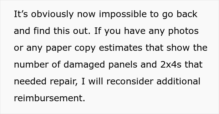Text excerpt about damaged fence repair and reimbursement request regarding neighbor fence dispute. Text excerpt about damaged fence repair and reimbursement request regarding neighbor fence dispute.