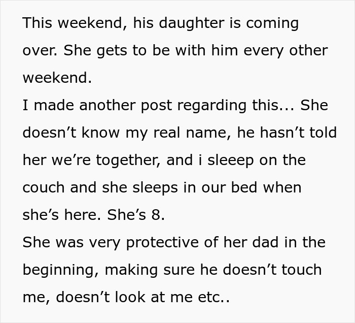 Fiance babysits daughter during weekend visit as she sleeps in their bed while he rests on the couch. Fiance babysits daughter during weekend visit as she sleeps in their bed while he rests on the couch.