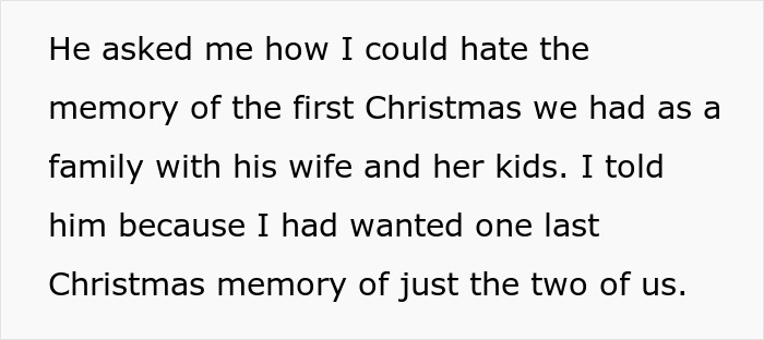 Text about a selfish dad demanding an apology after ruining his daughter’s Christmas memory with family.