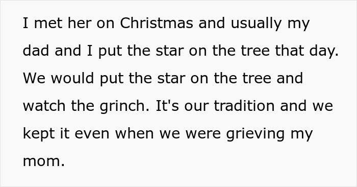 Text about a teen’s experience with family traditions and grief after dad’s choice sparks adoption questions.