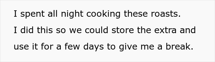Text in a black font on a white background expressing frustration about cooking roasts overnight for meal prep and storage. Text in a black font on a white background expressing frustration about cooking roasts overnight for meal prep and storage.