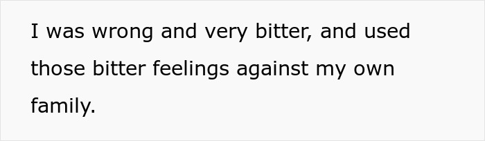 Text on a white background stating personal regret about being wrong and bitter, referencing family conflicts over language use. Text on a white background stating personal regret about being wrong and bitter, referencing family conflicts over language use.