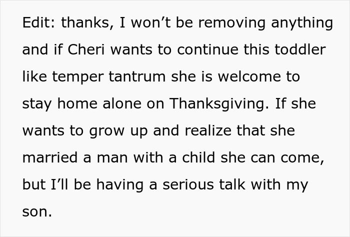 Text from a social media post discussing a jealous wife demanding removal of her hubby’s ex pictures from his mom’s house.