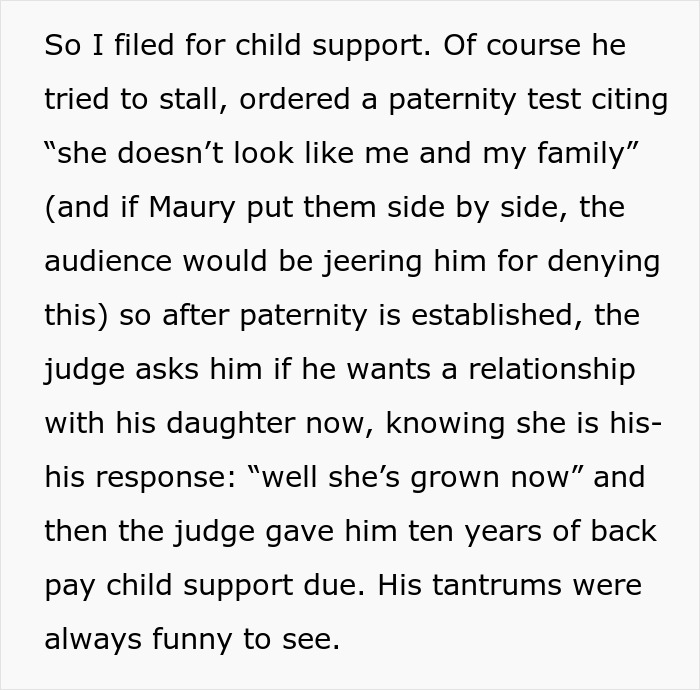 Alt text: Man faces consequences after years of denying paternity and avoiding child support, impacting his family life.