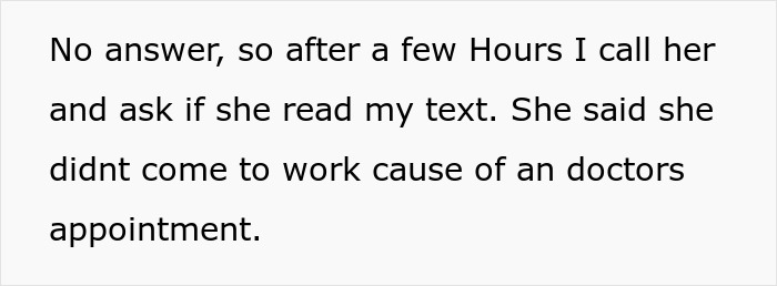 Text message about a woman refusing to return her coworker’s expensive jacket after missing work due to a doctor’s appointment. Text message about a woman refusing to return her coworker’s expensive jacket after missing work due to a doctor’s appointment.
