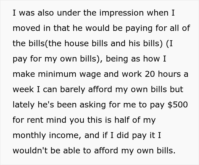 Text excerpt about woman realizing boyfriend wanted a nanny with benefits after moving in and financial struggles.