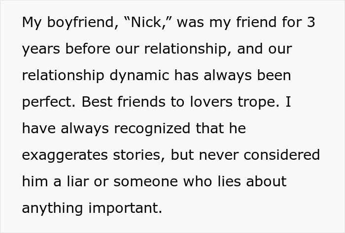 Text on screen describing relationship trust, focusing on a boyfriend cheating woman vacation theme.