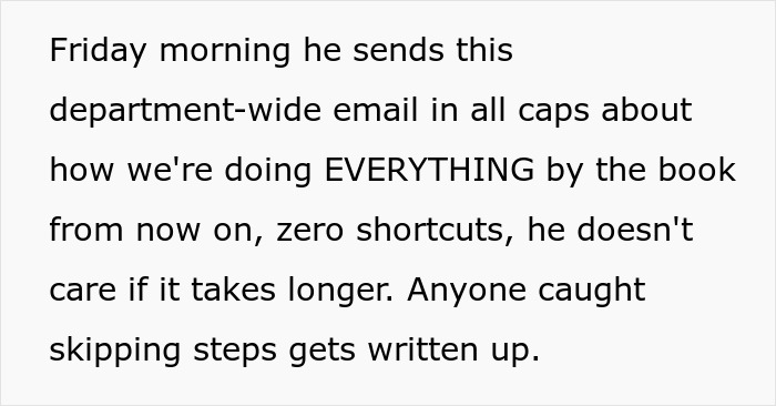 Email screenshot with a department-wide message enforcing strict by the book rules, no shortcuts, and zero tolerance for skipping steps. Email screenshot with a department-wide message enforcing strict by the book rules, no shortcuts, and zero tolerance for skipping steps.