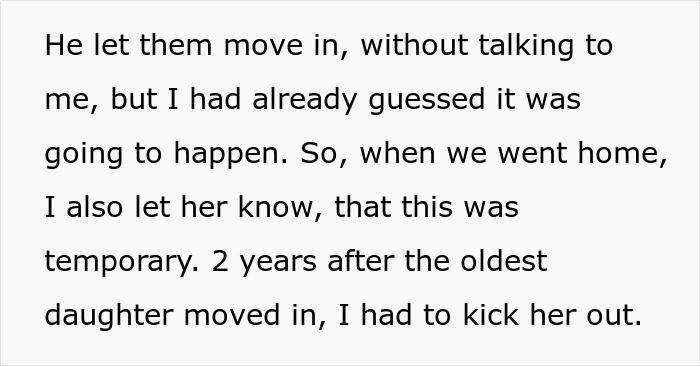 Text excerpt about woman dealing with messy, mooching adult stepkids living in her house for years.