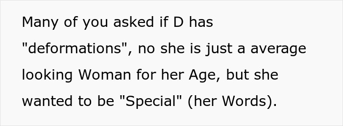 Woman suing half-brother over family health fund refusal for plastic surgeries, discussing appearance and desire to be special. Woman suing half-brother over family health fund refusal for plastic surgeries, discussing appearance and desire to be special.