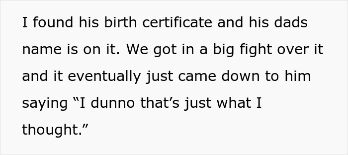 Text excerpt showing a wife discovering the truth after her husband lies about his master’s degree claim.