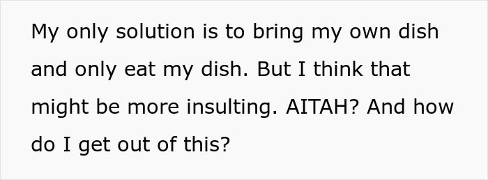 Text showing someone asking if they are wrong for wanting to avoid MIL’s cooking that is hazardous for pregnant women. Text showing someone asking if they are wrong for wanting to avoid MIL’s cooking that is hazardous for pregnant women.