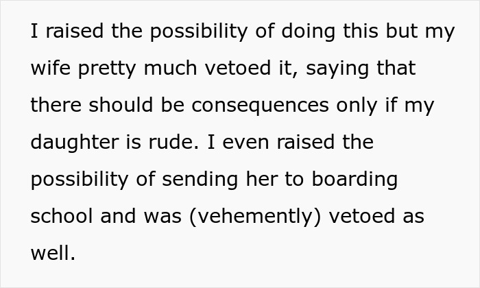 Text about man facing teen’s rude attitude for years and considering consequences, including boarding school option.