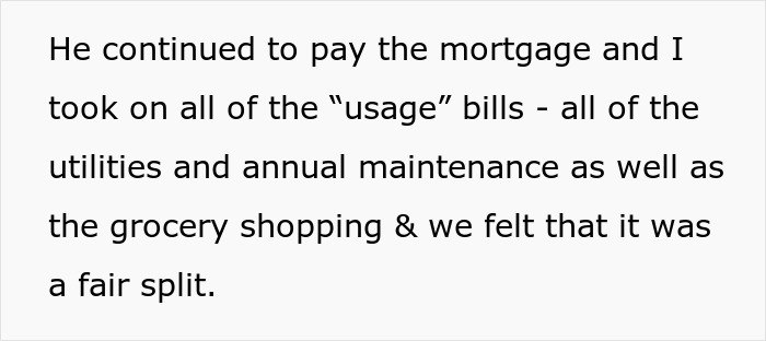 Text excerpt discussing paying mortgage and bills while mentioning a fair split in GF won’t finance BF’s $100k reno. Text excerpt discussing paying mortgage and bills while mentioning a fair split in GF won’t finance BF’s $100k reno.