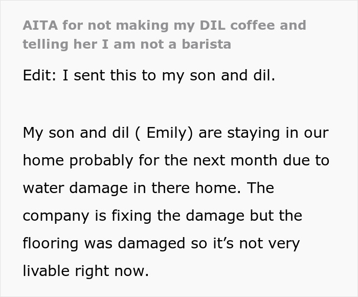 Text post about MIL offering to make morning coffee for DIL but ignoring instructions after fancy recipe demand. Text post about MIL offering to make morning coffee for DIL but ignoring instructions after fancy recipe demand.