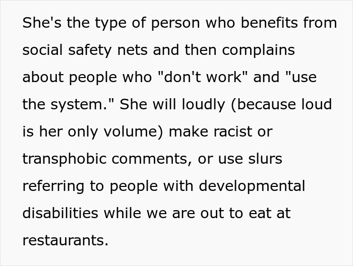 Text discussing a husband dragging his wife and kids from Thanksgiving after his sister throws a major tantrum.