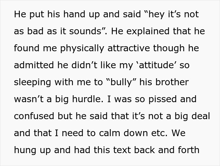 Text conversation excerpt showing a boyfriend admitting his sister was a sibling rivalry trophy, causing a breakup. Text conversation excerpt showing a boyfriend admitting his sister was a sibling rivalry trophy, causing a breakup.