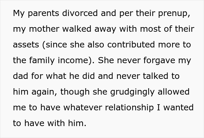 Text excerpt about a woman's refusal to pay for dad’s lovechild’s surgery using inheritance money, causing a family dispute.
