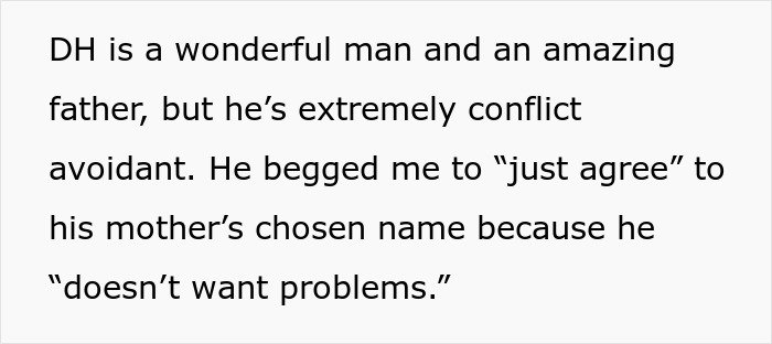 Text discussing a new mom fighting for her own heritage against MIL demands over baby’s name while recovering.