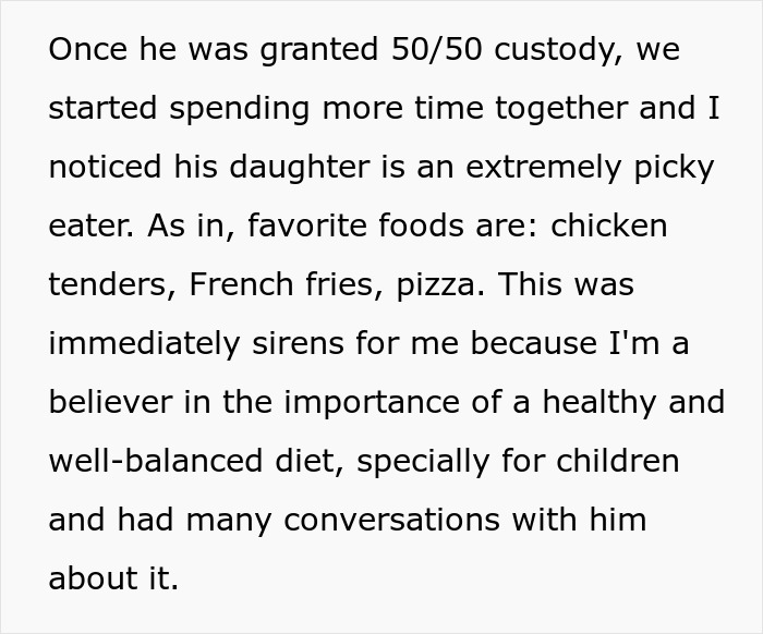 Text about a foodie woman concerned over picky eater kid's diet causing relationship issues with fiancé. Text about a foodie woman concerned over picky eater kid's diet causing relationship issues with fiancé.
