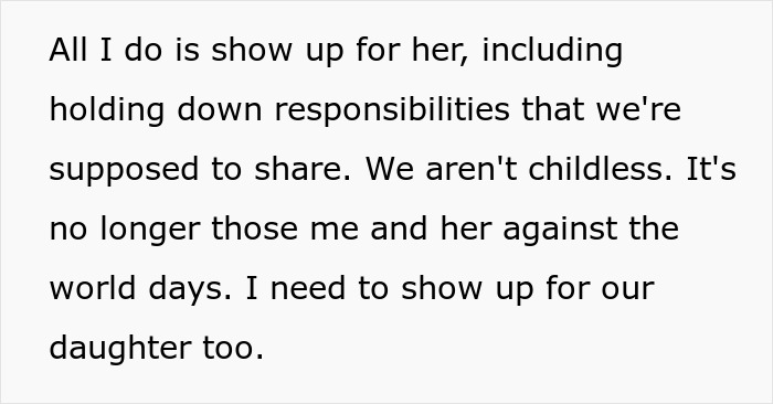Man feeling like a single parent, hurt as wife prioritizes work over family and ignores their 10-year-old daughter. Man feeling like a single parent, hurt as wife prioritizes work over family and ignores their 10-year-old daughter.