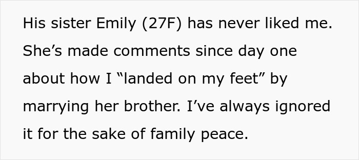 Text excerpt describing sister-in-law conflict, highlighting tension and family peace despite accusations of being a gold digger. Text excerpt describing sister-in-law conflict, highlighting tension and family peace despite accusations of being a gold digger.