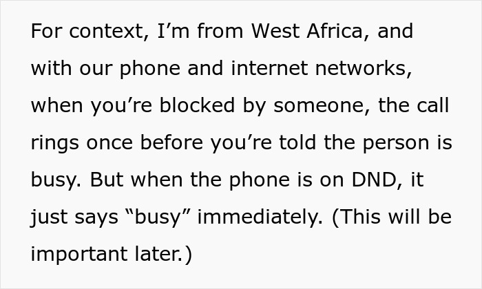Text explaining call blocking and Do Not Disturb (DND) phone settings relevant to a suspicious work trip. Text explaining call blocking and Do Not Disturb (DND) phone settings relevant to a suspicious work trip.