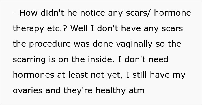 Text discussing a childfree couple in conflict after a prank reveals the woman had a hysterectomy unknown to her fiancé.