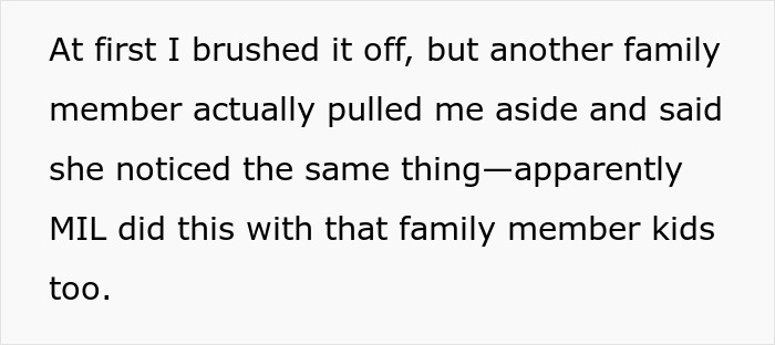 Text discussing MIL admitting to favorite grandchild and treating others like burdens, noticed by family members. Text discussing MIL admitting to favorite grandchild and treating others like burdens, noticed by family members.