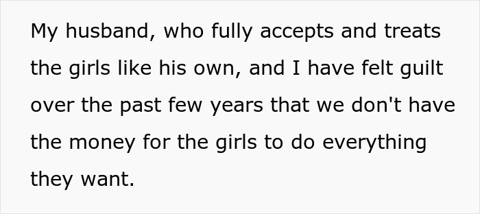 Text expressing guilt about choosing a nose job over kids college funds and concerns about providing for the girls. Text expressing guilt about choosing a nose job over kids college funds and concerns about providing for the girls.