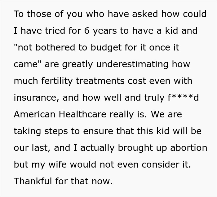 Text about a father struggling with affording fertility treatments and considering canceling Christmas due to costs.